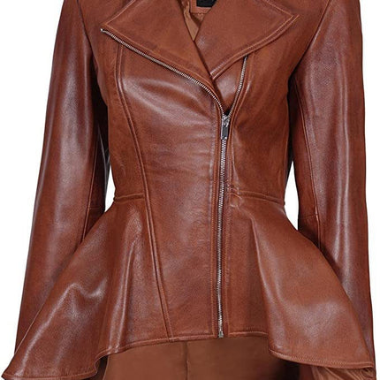 Women Clarissa Peplum Leather Biker Jacket