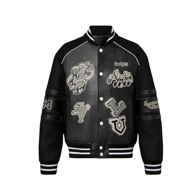 Men’s Black Leather Blouson Varsity Jacket