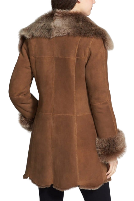 Women Suede Shearling Leather Fur Coat
