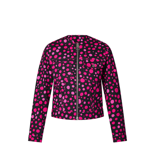 Women Black Cotton Pink Dots Jacket