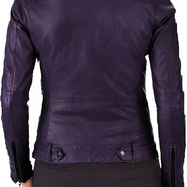 Women Biker Purple Leather Jacket