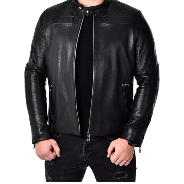 Men Genuine Leather Biker Jacket