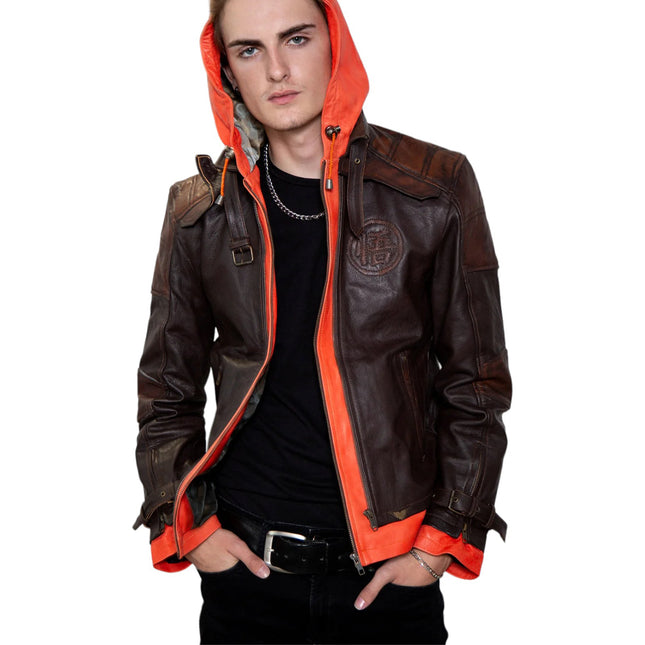 Men Goku Hooded Leather Jacket