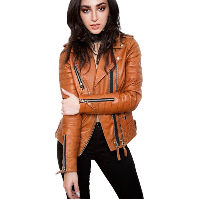 Women Quilted Brown Leather Jacket