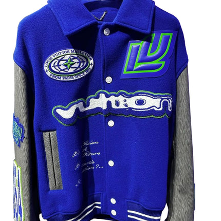 Blue Blouson Embroidered Varsity Jacket
